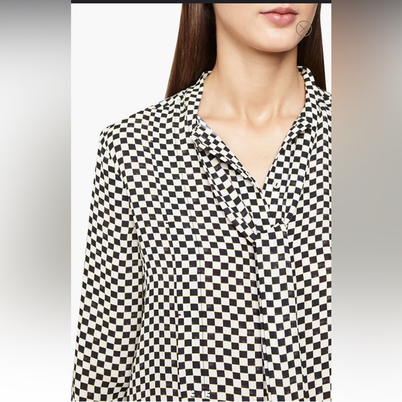 Reiss Cayley Print Check Blouse with Tie Neck - Picture 12 of 12